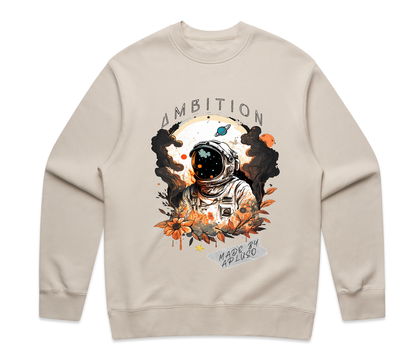 VINTAGE ASTRONAUT FLORAL GRAPHIC OVERSIZE SWEATSHIRT- CREAM