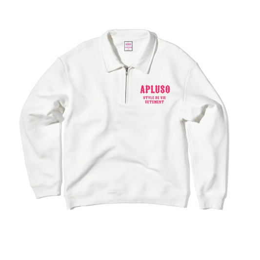 UNISEX POLO ZIP SWEATSHIRT - WHITE