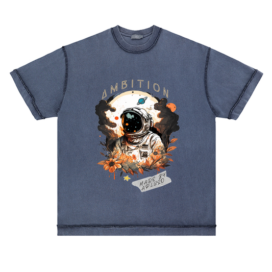 REVERSE INSIDE OUT TEE -- VINTAGE ASTRONAUT FLORAL GRAPHIC TSHIRT