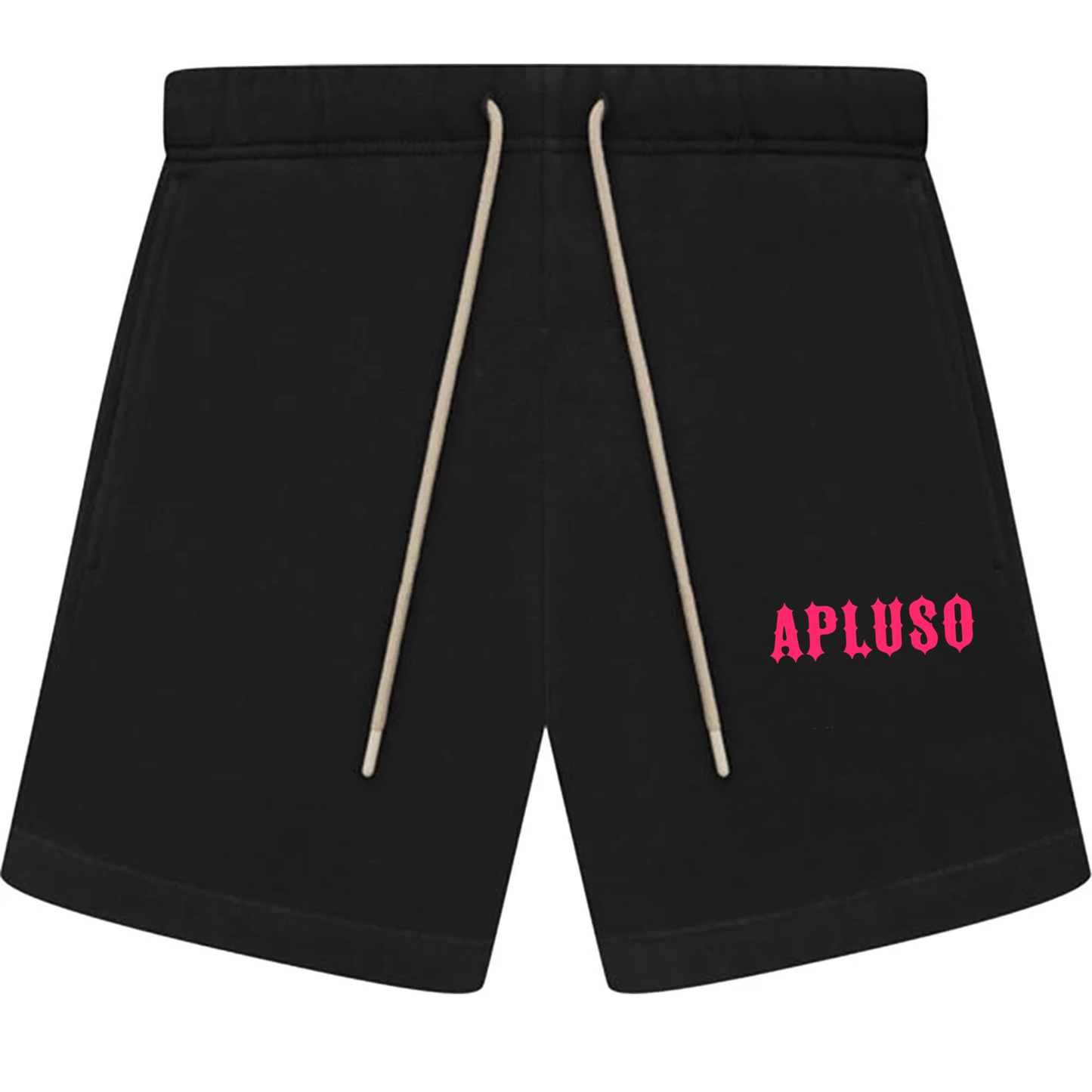 FLEECE SHORTS WITH LONG DRAWSTRINGS - BLACK