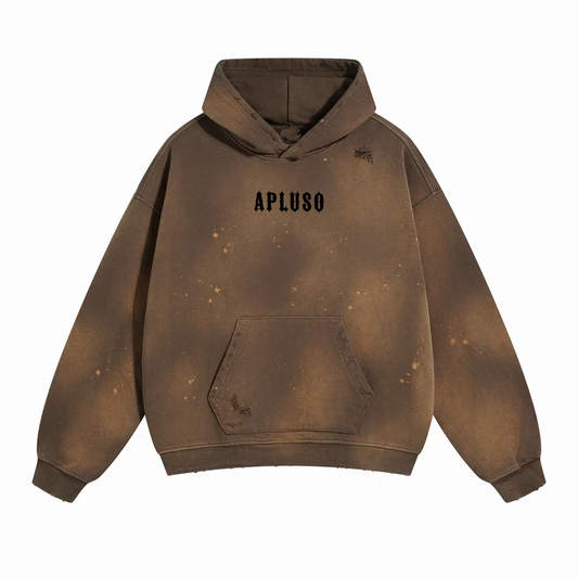 DISTRESSED DYED PULLOVER HOODIE - COFFEE