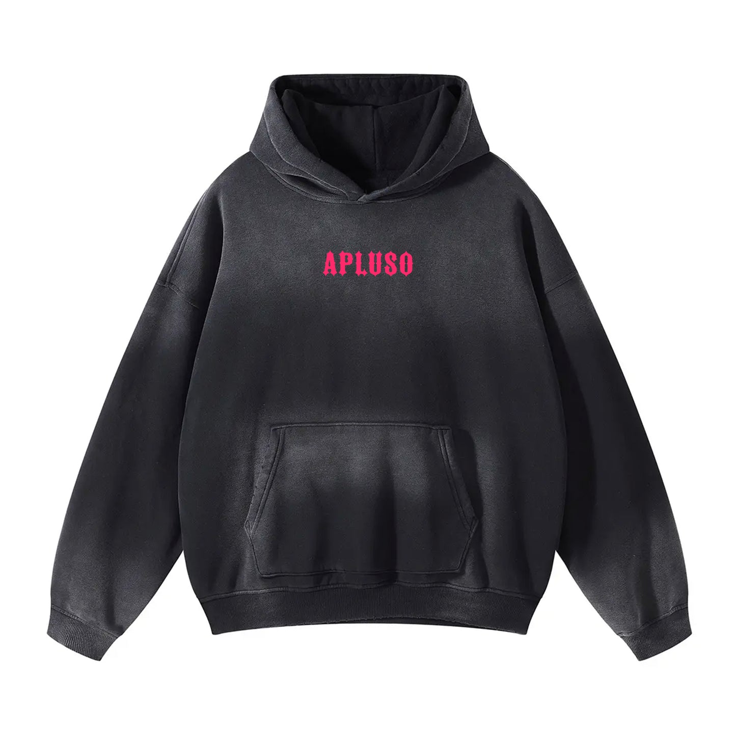 DISTRESSED DYED PULLOVER HOODIE - BLACK