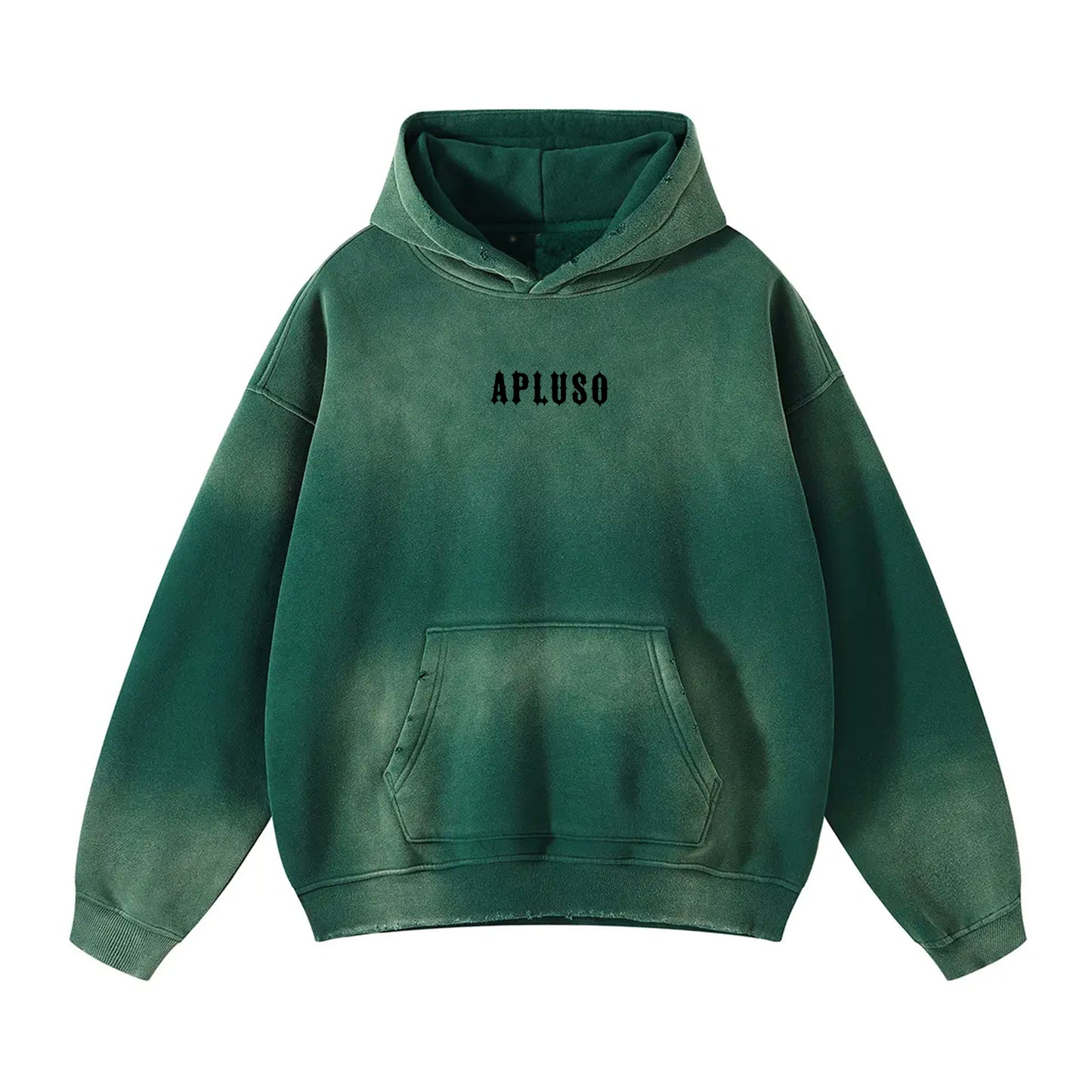 DISTRESSED DYED PULLOVER HOODIE - GREEN