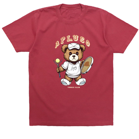 VINTAGE TENNIS BEAR GRAPHICS OVERSIZE STREETWEAR TSHIRT - WASHED RED